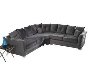 Elland Plush Velvet Grey Corner Sofa Scatterback 2c2