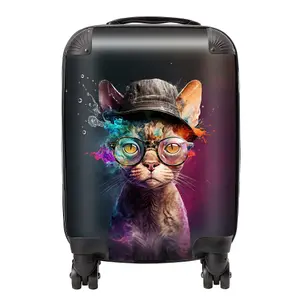 Devon Rex Cat With Hat Splashart Suitcase - Mini Cabin