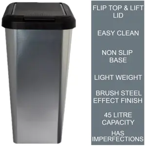 45L SILVER IML TOUCH & LIFT RECTANGLE SWING KITCHEN WASTE RUBBISH RECYCLE BIN