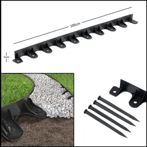 Nicoman 1m Flexi Landscape Black Plastic Invisible Lawn Edging Garden Border - Pack of  18 + 72 Pegs