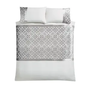 Catherine Lansfield Bedding Lattice Cut Velvet Duvet Cover Set with Pillowcase Natural