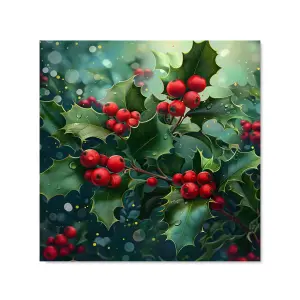 Festive Holly with Dew-Kissed Berries Premium Glass Kitchen Splashback W600mm x H750mm