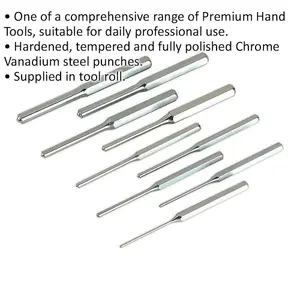 9 Pc Parallel Roll Pin Punch Set - Hardened & Tempered Steel Punches - Metric