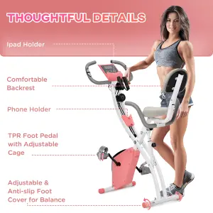 HOMCOM 2-In-1 Folding Exercise Bike with 8-Level Magnetic Resistance Pink