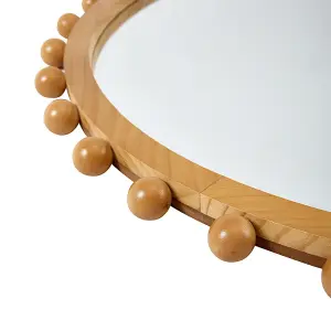 79cm Dia Pine Wood Wall Mounted Shatterproof Mirror Decorative Mirror