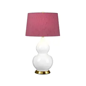 Luminosa Isla Table Lamp with Round Tapered Shade, Aged Brass, White, Purple