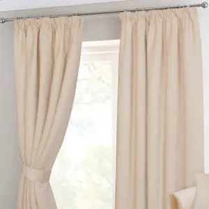 Homescapes Natural Chenille Pencil Pleat Lined Curtains Pair, 66 x 72"