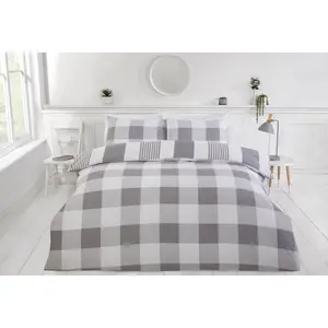 Romy Polyester/Cotton Chequered Duvet Cover with Pillowcases Gray / Super King Duvet Cover + 2 Standard Pillowcases