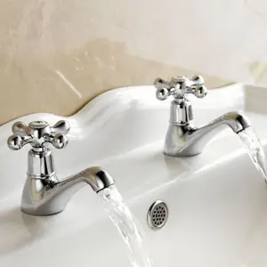 ENKI Beaumont Chrome Pillar Cross Handle Solid Brass Hot & Cold Basin Taps BT8606