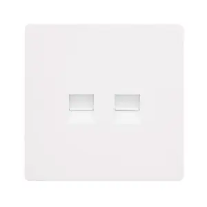 White Metal Screwless Plate Master Telephone Twin Socket - White Trim - SE Home