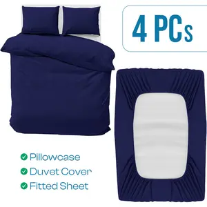 Odil Microfiber Solid Colour Duvet Cover Set with Pillowcases Navy / Double Duvet Cover Set