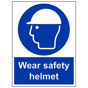 Wear Safety Helmet PPE Workplace Sign - Adhesive Vinyl 300x400mm (x3)