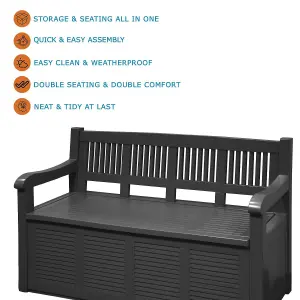 Outdoor Waterproof Garden Seat Bench Storage Box Grey 280L