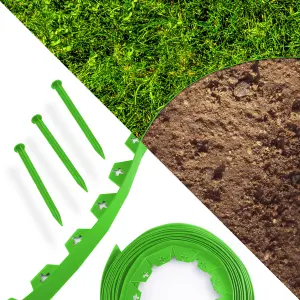 KCT 10m Metre Green Flexible Plastic Lawn Edging Grass Border with Pegs Garden Edger Heavy Duty Flower Bed