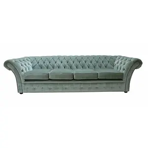 Chesterfield 4 Seater Sofa Settee Velluto Lawn Green Fabric In Balmoral Style