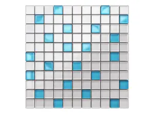 Glass mosaic on mesh for bathroom or kitchen 300mm x 300mm - Blue sparks