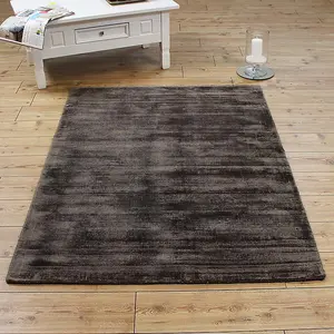 Chocolate Viscose Easy to clean Plain Handmade , Luxurious , Modern Rug for Living Room, Bedroom - 160cm X 230cm