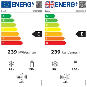 Bosch KIN85NSE0G 50:50 Built-in Frost free Fridge freezer - White