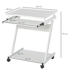 HOMCOM Movable Computer Desk with 4 Moving Wheels Sliding Keyboard Tray White