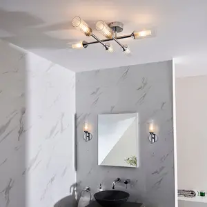 Chrome Plated Bathroom Wall Light - Ribbed Glass Shade & Frosted Diffuser