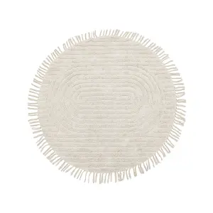 Round Cotton Area Rug 140 cm Beige HALFETI