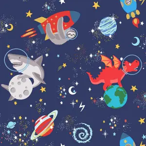 Holden Decor Space Animals Navy Children's Smooth Wallpaper