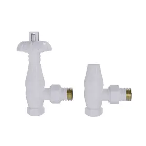 Rinse Bathrooms Traditional Antique Style Brass Thermostatic Radiator Valve Lockshield Heated Towel Rail Angled TRV White