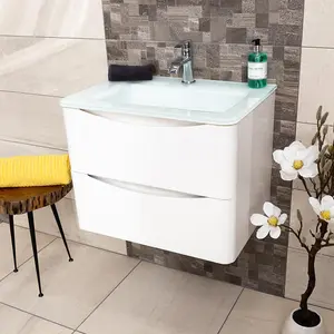 Eden 600mm Wall Hung Vanity Unit in Gloss White & White Glass Basin