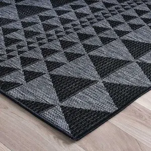 Modern Easy to Clean Flatweave Anti-Slip Geometric Black Rug for Dining Rug-160cm X 225cm