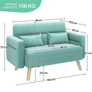 Yaheetech Modern Fabric Loveseat Sofa with 2 Lumbar Pillows