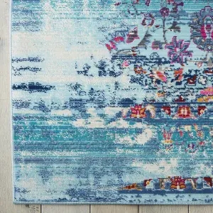 Blue Floral Rug, Traditional Luxurious Rug, Stain-Resistant Rug for Bedroom, Living Room, & Dining Room-61cm X 115cm