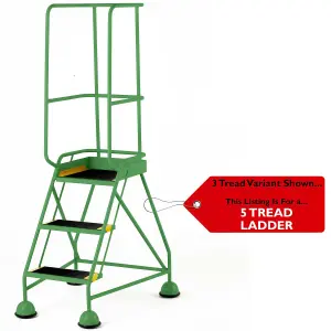 5 Tread Mobile Warehouse Steps & Guardrail GREEN 2.2m Portable Safety Stairs