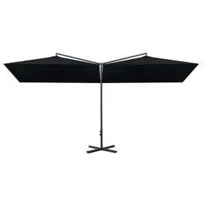 Berkfield Double Parasol with Steel Pole Black 600x300 cm