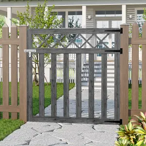 4x4ft Outdoor Grey Cross Top Garden Wooden Gate Fence Patio Gate