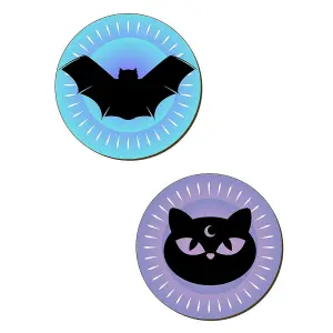 Grindstore Bats Cats And Witches Hats Pastel Goth Coaster Set (Pack of 4) Purple/Black/Blue (One Size)