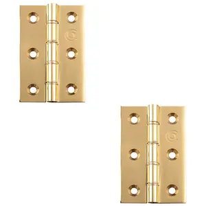 2 PACK - PAIR Double Bronze Washered Butt Hinge - 102 x 76 x 4mm Polished Brass Door