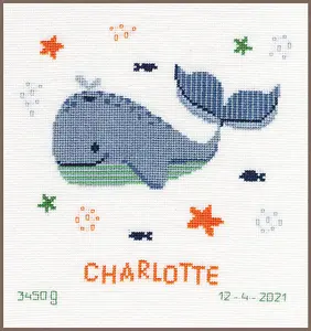 B/REC WHALES FUN - Counted Cross Stitch Kit: Birth Record: Whales Fun - Vervaco