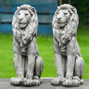 Pair of Regal Lion Stone Statues British made Large Garden Ornaments