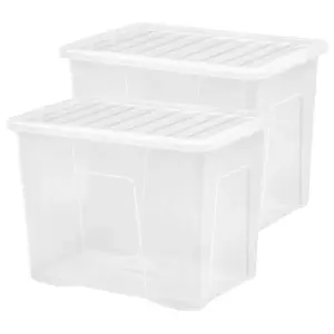 10 x Large See Through 80 Litre Crystal Clear Transparent Storage Boxes With Lids