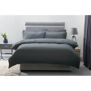 Cotton Solid Colour Duvet Cover Set with Pillowcases Slate / Super King Duvet Cover + 2 Standard Pillowcases