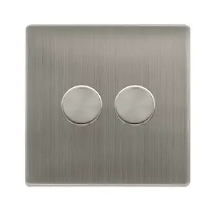 Stainless Steel Screwless Plate 2 Gang 2 Way LED 100W Trailing Edge Dimmer Light Switch - SE Home