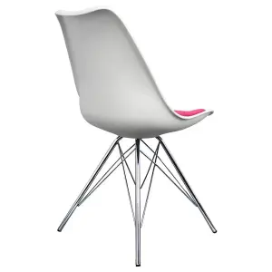 Soho White and Bright Pink Plastic Dining Chair with Chrome Metal Legs