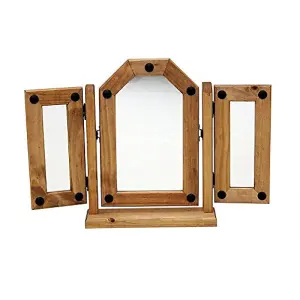 Corona Triple Dressing Table Mirror Adjustable Solid Pine with Mexican Styling