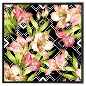 Bright plants on geometric background (Picutre Frame) / 20x20" / Black