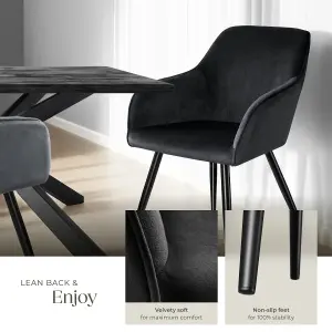 Chair Marilyn - with armrests, padded, velvet look, black steel legs - black