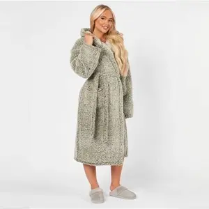 Brentfords Teddy Marl Dressing Gown - Forest Green