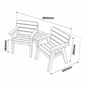 Woodshaw Hamtpon Wooden Companion Love Seat Garden Double Chair Bench 2 Seater