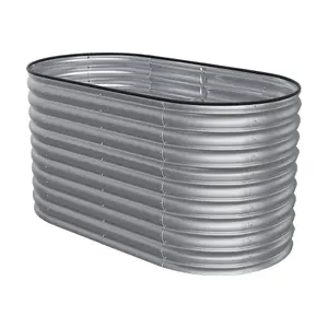 160cm W x 80cm D Silver Oval Shaped Galvanized Raised Garden Beds Outdoor Metal Planter Box for Vegetables Gardening