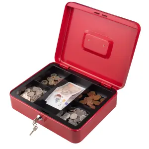 Hardys Metal Cash Box Money Bank Deposit Steel Tin Security Safe Petty Key Lockable - 12" Red