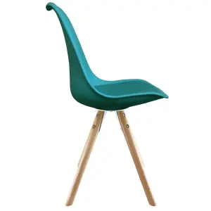 Soho Teal Plastic Dining Chair with Pyramid Light Wood Legs